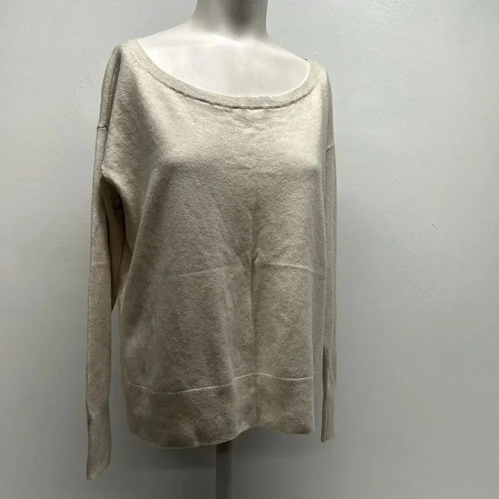 Everlane Cashmere Sweater Knit Scoop Neck Cream Ivory Speckled Gray Womens Small